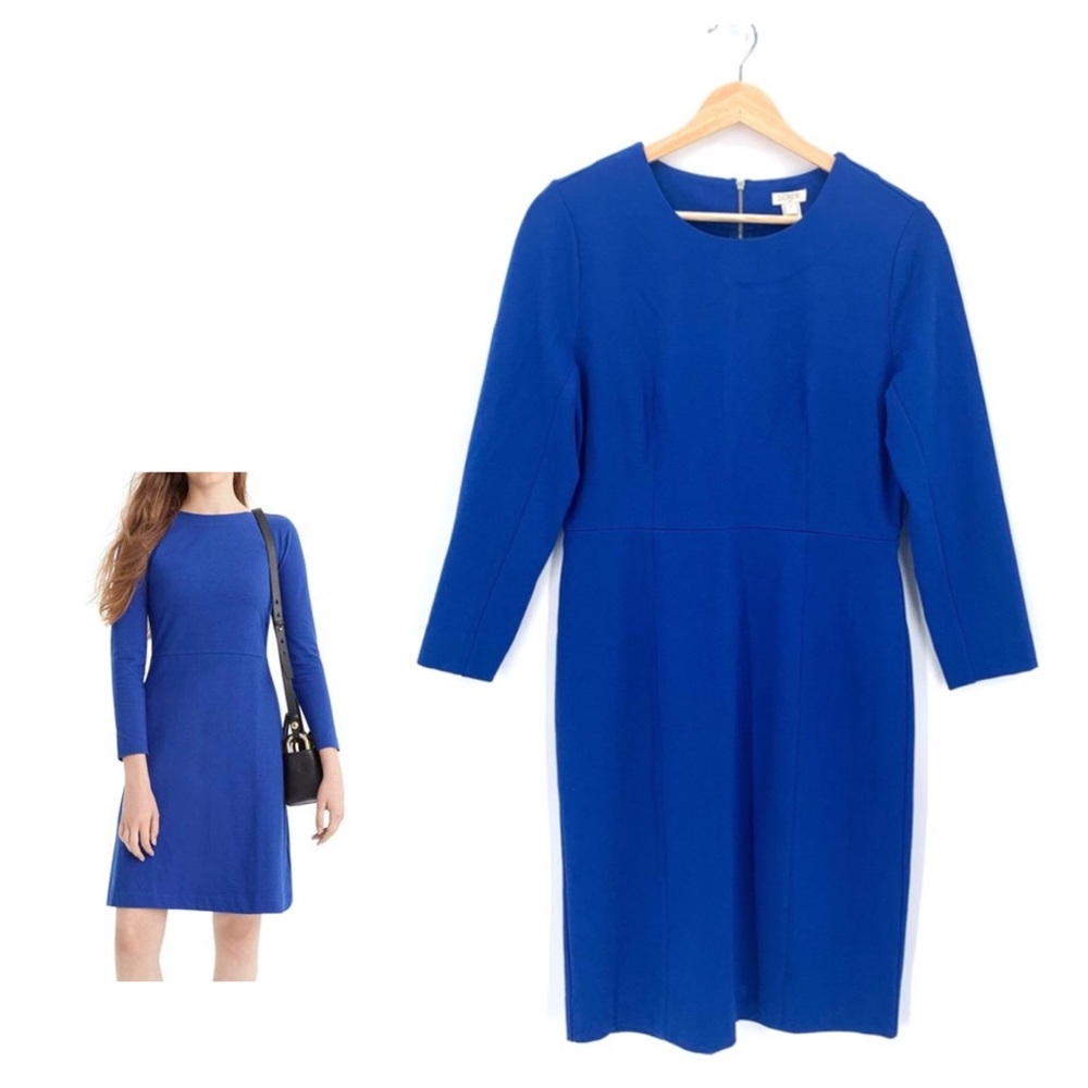 J. Crew Ponte Dress W/ Exposed Back Zipper 3/4 Sleeve Royal Blue Size 4